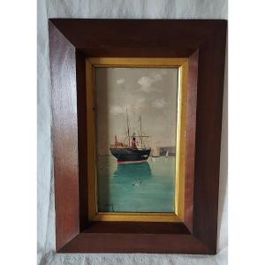 View Of The Port Of Barcelona Late 19th Century Signed Adolfo Giraldez Peñalber 1840-1920
