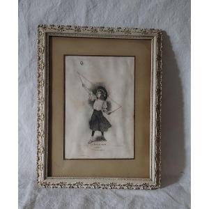Pen Drawing Of Young Girl With “diabolo” From 1907 Signed A Boflaert