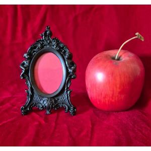 Small Black "hardwood" Frame With Rococo Decor Depicting Two Napoleon III Children 