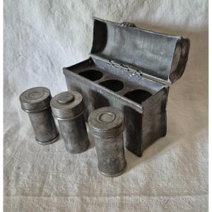 18th Century Pewter Box Of Holy Oils Of The Sacraments Of The Catholic Liturgy 