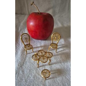 Doll Special: Very Small Doll Salon In Filigree Gilt Bronze 