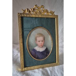 Miniature Painted Little Boy On Ivory By M Manigant 1894