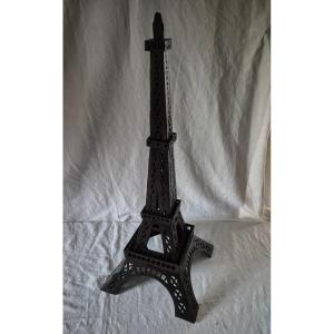Eiffel Tower In Cut And Patinated Brown Wood, Dismountable Into Four Parts