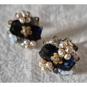 Pair Of Miriam Haskell Costume Earrings, Usa Mid 20th Century 