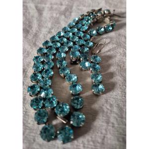 Set Of Cut Rhinestones In Turquoise Water Green Silver Metal 