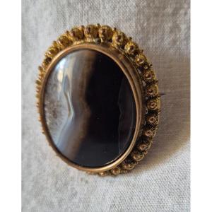 19th Century Scottish Agate Stone Brooch, England 