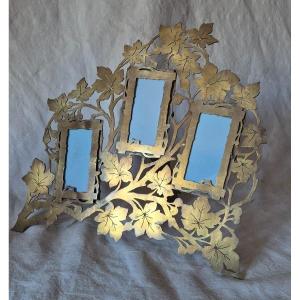 Photo Frame Triptych Work "de Poilu" Folk Art In Copper Shell