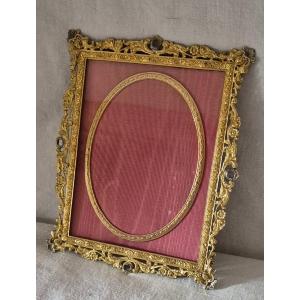 Rectangular Oval View Photo Frame In Ormoulu Bronze With Baroque Decor 