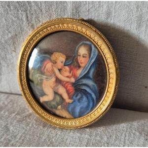 Miniature Bronze Medallion Of The Virgin And Child Jesus