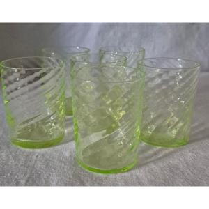 Set Of Six Ouraline Tumbler Glasses With Twisted Effects