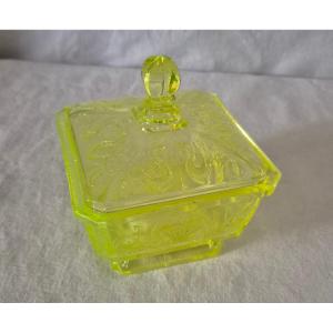 Molded Ouraline Glass Candy And Sugar Bowl With Relief Decoration
