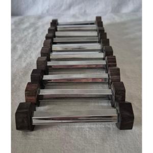 Set Of Ten Art Deco Knife Holders In Macassar And Chrome