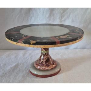 19th Century Marble Marquetry Footed Tray From Italy 