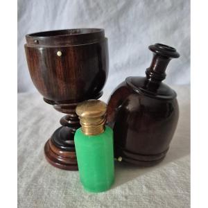Green Opaline Perfume Bottle In Its Turned Macassar Travel Case 
