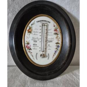 Second Empire Thermometer In Its Oval Frame With Painted Porcelain Plate
