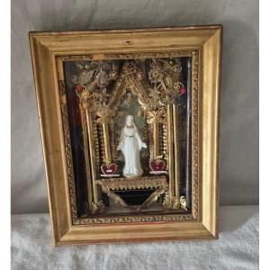 Reliquary Of Saint Therese And Saint Clare, Gilded Wooden Frame And Paperoles 