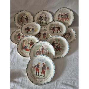 Set Of 12 Military-themed Plates - The Great Maneuvers - H & B Cie Choisy-le-roi 