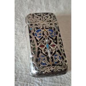 Pyrogenic Pocket Matchbox Silver Metal Cloisonné Enamel 