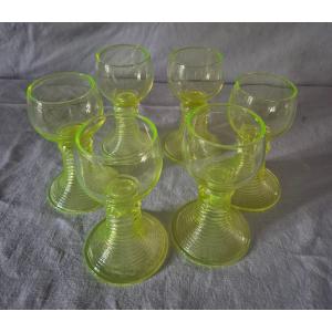 Set Of Six 19th-century Baccarat Uranium Crystal Wine Glasses 