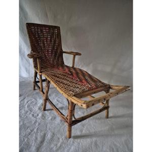 Doll Special: Woven Rattan Chaise Longue For Dolls, Circa 1900