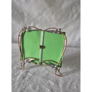 Art Nouveau Diptych Photo Frame In Two-tone Metal.