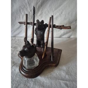 Black Forest Bear Inkwell With Its Gun-pen Rack, 19th Century 