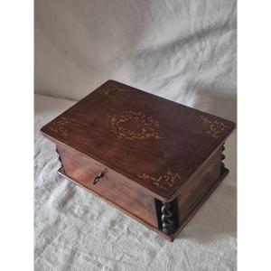 19th-century Marquetry Box For Jewelry, Sewing, Or Small Items, With Detached Columns.