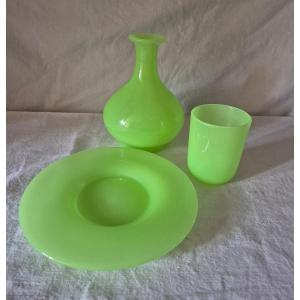 19th Century Opaline "rice Grain" Night Glass In "uraline" Color 