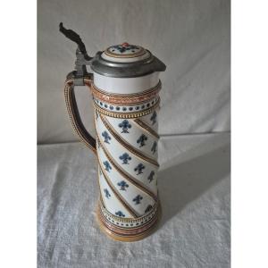19th Century Mettlach Glazed Stoneware Beer Serving Mug