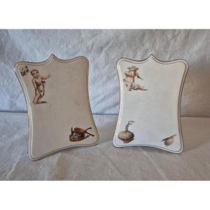 Pair Of  Porcelain Menus With Children's Imagery