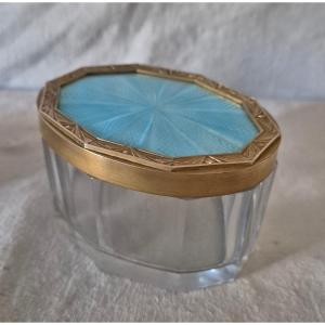 Art Deco Jewelry Box In Cut Crystal, Bronze And Enamel