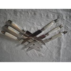 Set Of Six 19th Century Silver And Mother-of-pearl Fruit And Cheese Knives