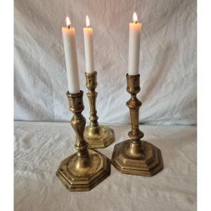 Set Of Three 18th Century Bronze Candlesticks