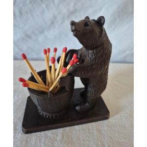Carved Wood Pyrogenic Black Forest Bear Switzerland 19th Century