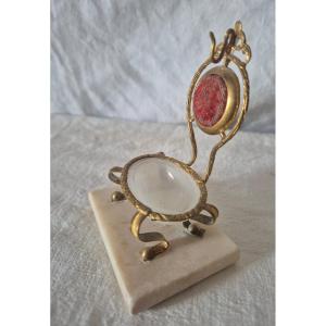 Napoleon III Lady's Watch Ring In Opaline And Gold Pompom