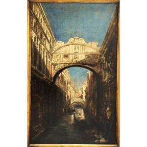 Late 19th Century. View Of The Bridge Of Sighs, A Gondolier On The Canal.