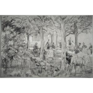 Nicolaas Van Der Waay 1855 - 1936. View Of A Terrace Under The Shrubs.