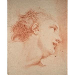 French School Of The 18th Century. Study Of A Head From A Low Angle.