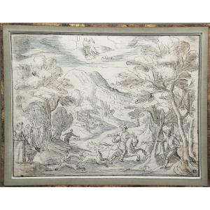 Attributed To Lambert De Hondt 1620-1665. Deer Hunting Scene, Allegory Of The Month Of March.