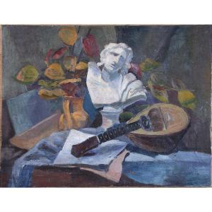 Belgian School, Circa 1930. Still Life With Mandolin.
