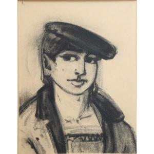 Harke Gabe Wiersma 1918 - 1985. Portrait Of A Young Woman Wearing A Beret.