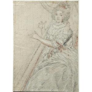 18th Century French School. Lady Playing The Harp.