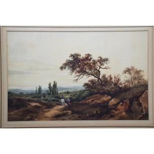 Arthur Lachasse 1842 - 1925. Walkers In The Countryside.