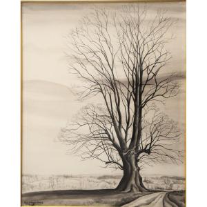 Suzannz Cocq 1894 - 1979. Landscape With A Tree In Winter. 1968.