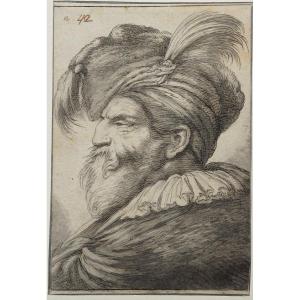 18th Century School, After Castiglione. Portrait Of A Bearded Man Wearing A Cap With A Crest.