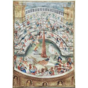 Northern School, Circa 1500. Festive Scene In An Amphitheater.
