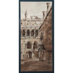 Venetian School, Circa 1800. View Of A Palace.