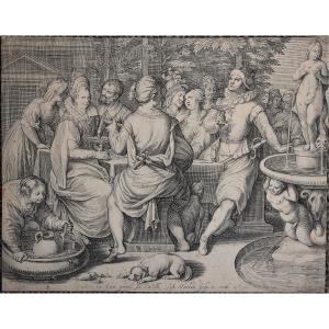 Jacob Matham 1571 - 1631. The Prodigal Son Squanders His Inheritance On The Pleasures Of The Table.