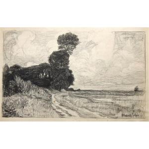 Fernand Allard l'Olivier. Path Along The Edge Of A Lake.