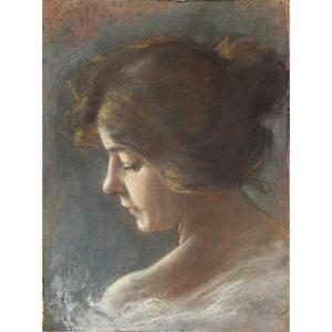Belgian School, Circa 1900. Portrait Of A Woman In Profile.